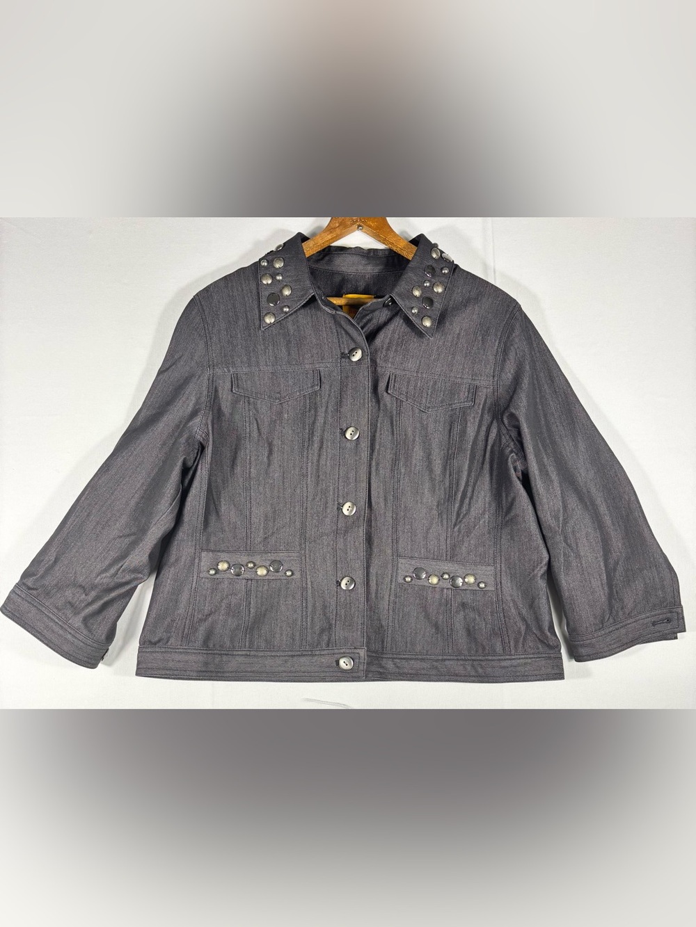 Ruby Rd. Women’s 14P Petite Stud-Accent Black Denim Jacket